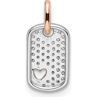 14K Two-Tone White and Rose Gold Small Dog Tag Pendant with Heart Diamond - 0.14 Carat Total Diamond Weight by Oro Pregiato