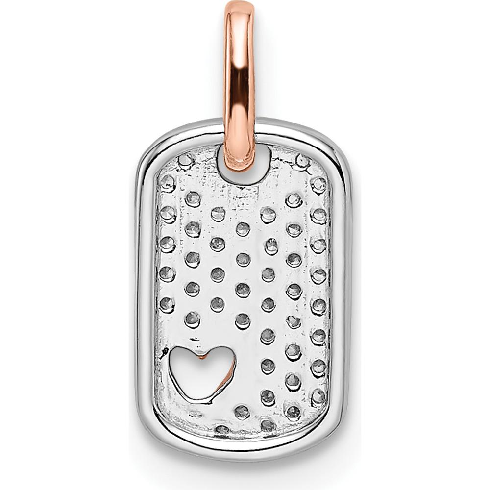 14K Two-Tone White and Rose Gold Small Dog Tag Pendant with Heart Diamond - 0.14 Carat Total Diamond Weight by Oro Pregiato