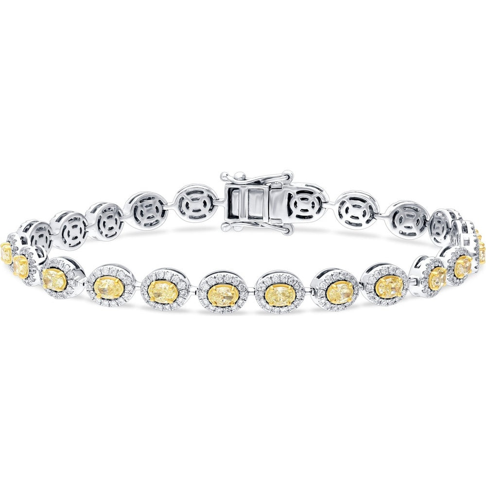 14K Two-Tone White and Yellow Gold Bracelet with Halo Set Oval Yellow Diamonds and White Diamonds - 3.07 Carat Yellow Diamond and 1.49 Carat White Diamond Total Weight by Auriventus