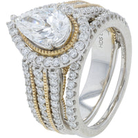 14K Two-Tone White and Yellow Gold Bridal Set with Pear-Shaped Halo and Pave-Set Diamonds - 2.75 Carat Total Lab Grown Diamond Weight