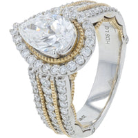 14K Two-Tone White and Yellow Gold Bridal Set with Pear-Shaped Halo and Pave-Set Diamonds - 2.75 Carat Total Lab Grown Diamond Weight