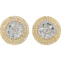 14K Two-Tone White and Yellow Gold Diamond Cluster Stud Earrings - 0.55 Carat Total Diamond Weight