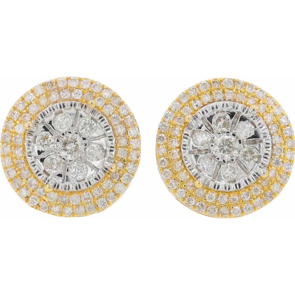 14K Two-Tone White and Yellow Gold Diamond Cluster Stud Earrings - 0.55 Carat Total Diamond Weight