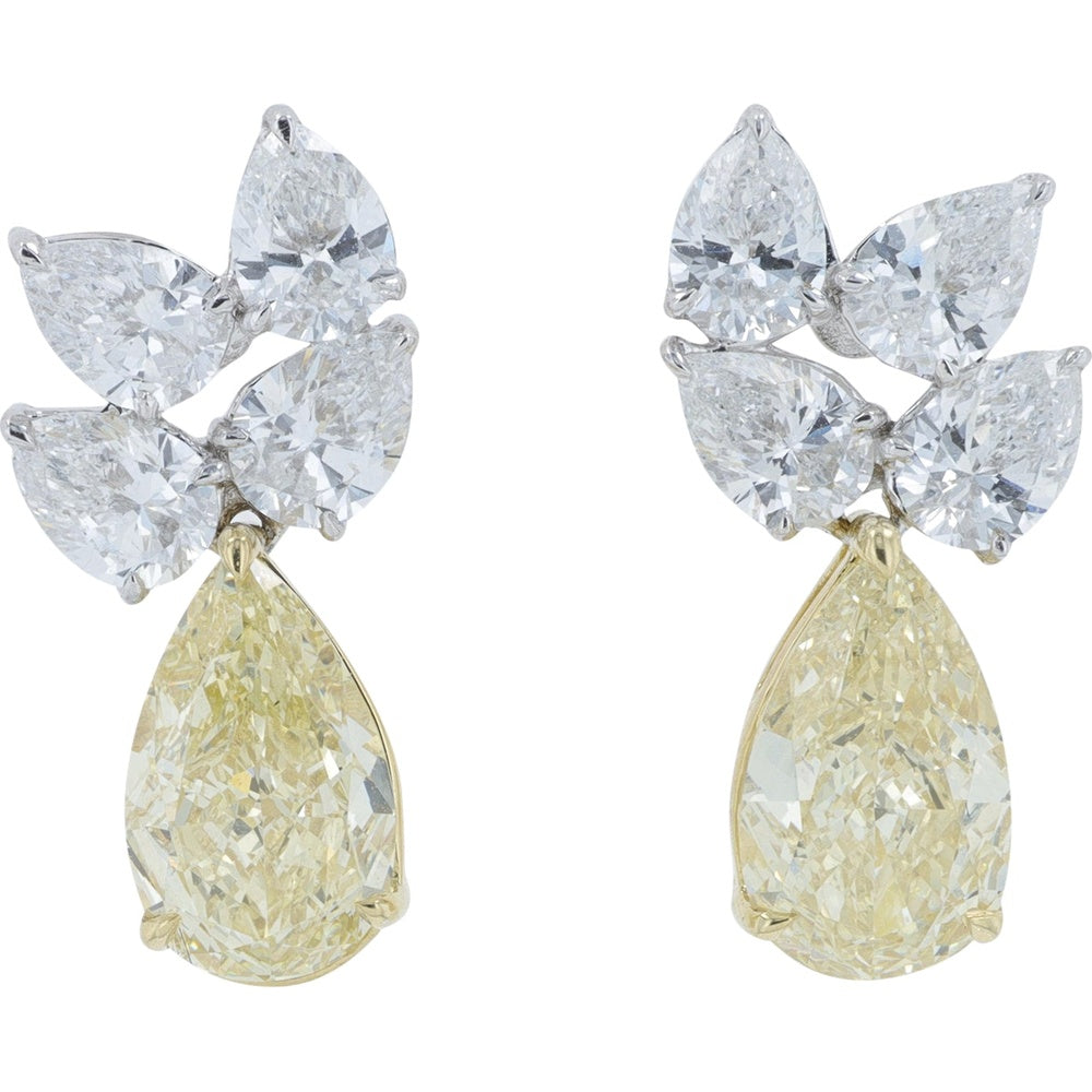 14K Two-Tone White and Yellow Gold Drop Earrings with Floral Pear-Cut Lab Grown Diamonds - 5.00 Carat Total Diamond Weight