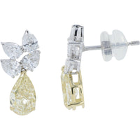 14K Two-Tone White and Yellow Gold Drop Earrings with Floral Pear-Cut Lab Grown Diamonds - 5.00 Carat Total Diamond Weight