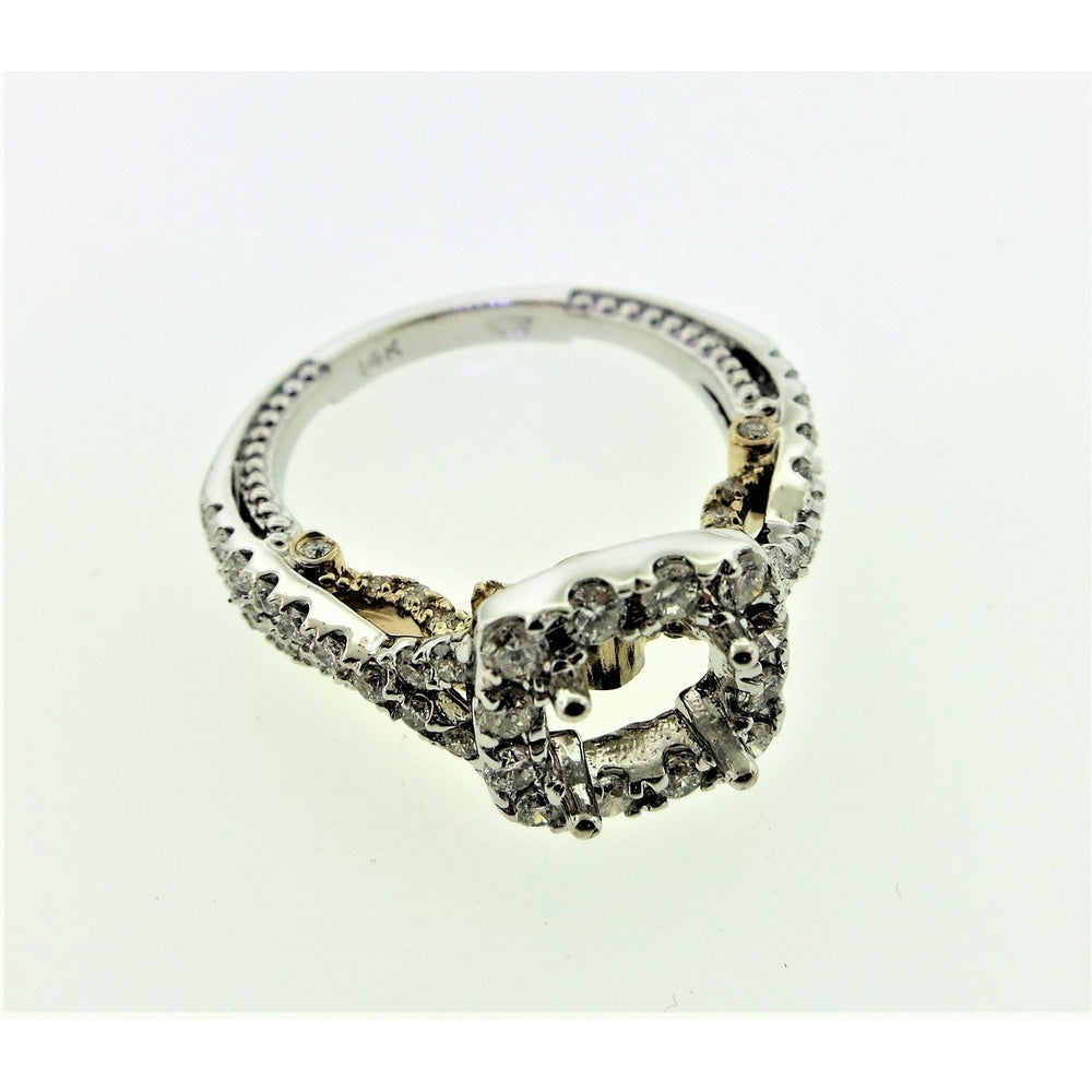 14K Two-Tone White and Yellow Gold Free Form Bypass Semi-Mount Ring with Pavé Set Round Diamonds - 1.25 Carat Total Diamond Weight by Auriventus