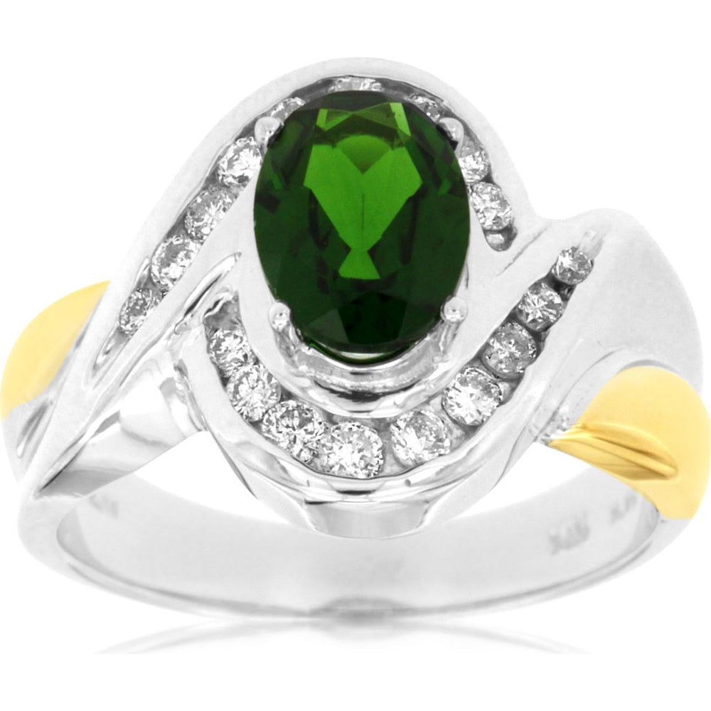14K Two-Tone White and Yellow Gold Free-Form Ring with Oval Russalite and Prong-Set Round Diamonds - 1.30 Carat Russalite and 0.40 Carat Total Diamond Weight - Royal Jewelry