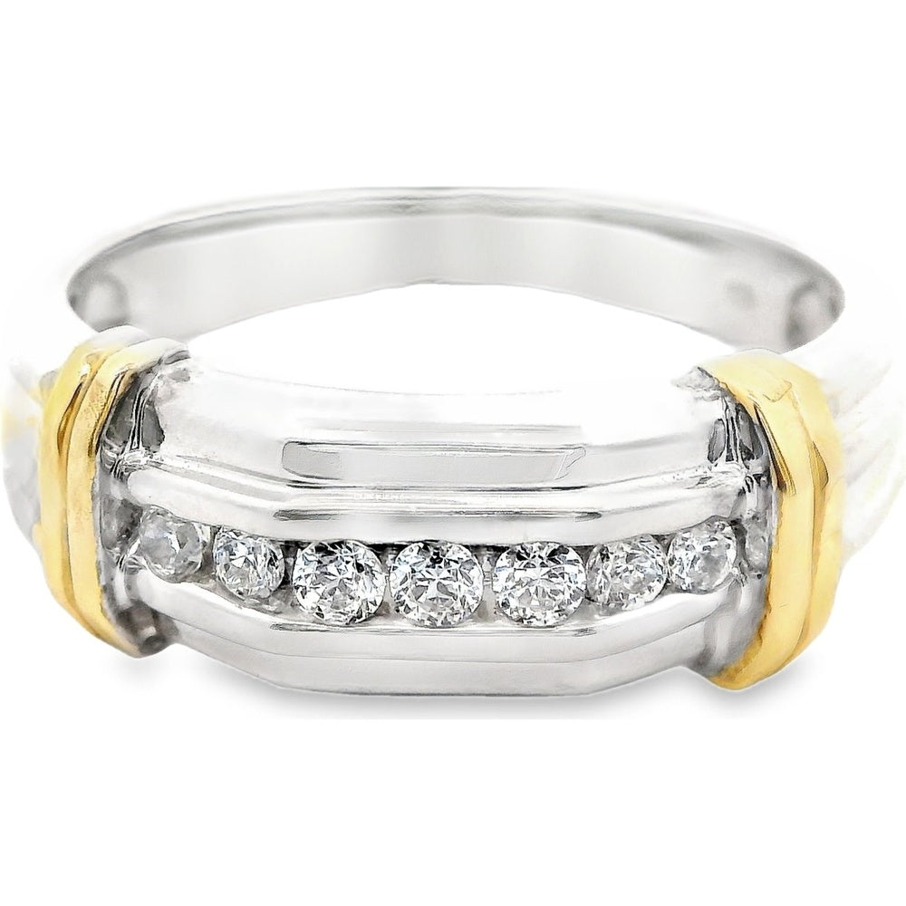 14K Two-Tone White and Yellow Gold Men's Channel Set Round Diamond Band - 1.06 Carat Total Diamond Weight by Auriventus