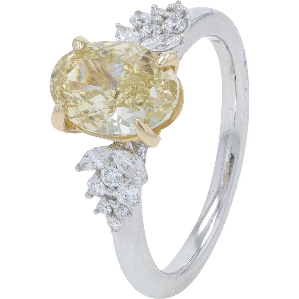 14K Two-Tone White & Yellow Gold Oval Lab-Grown Diamond Ring with Floral Cluster Accents - 2.41 Carat Total Diamond Weight