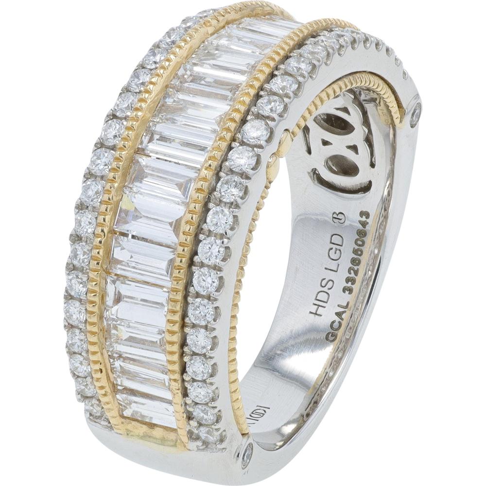 14K Two-Tone White and Yellow Gold Ring with 1.50 Carat Total Weight Lab Grown Baguette and Round Diamonds