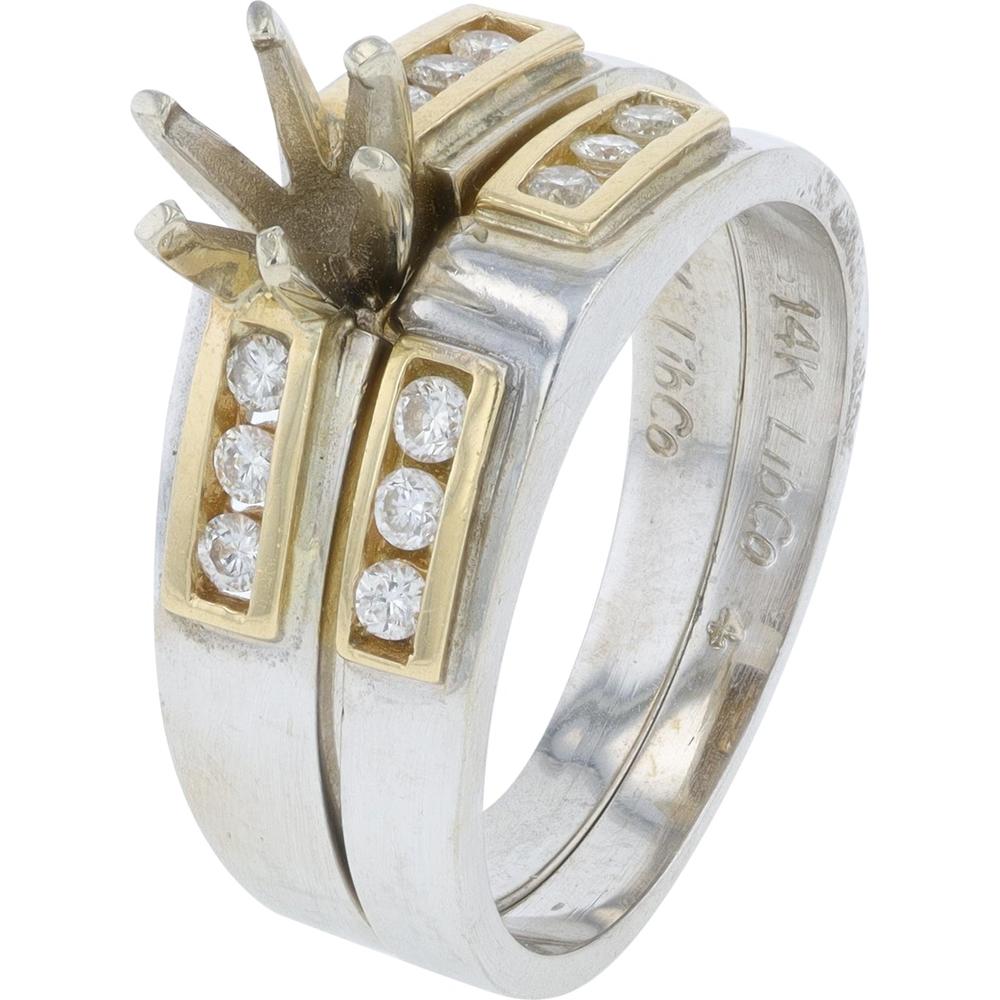 14K Two-Tone White & Yellow Gold Semi - Mount Ring with 0.25 Carat Total Diamond Accents