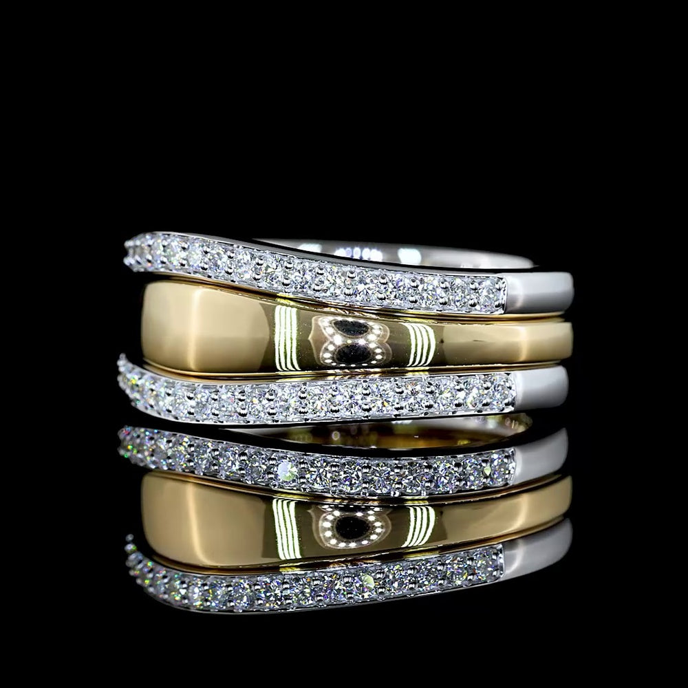 14K Two-Tone White & Yellow Gold Special Ring with 46 Round Brilliant Lab Diamond Prong Set Stones - 0.47 Carat Total Diamond Weight - Covaloro Fine Jewelry