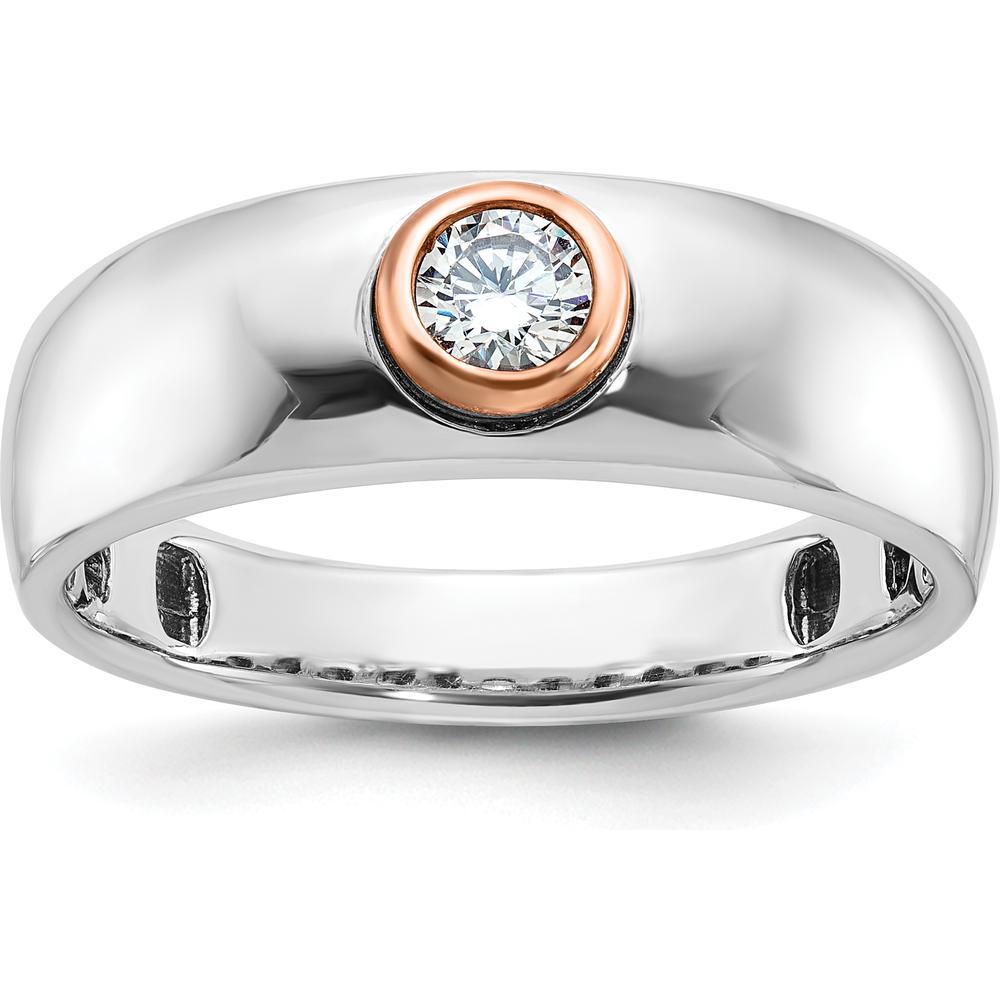 14K Two-Tone White/Rose Gold Men's Diamond Ring - 0.25 Carats Round Faceted Diamond by IBGoodman
