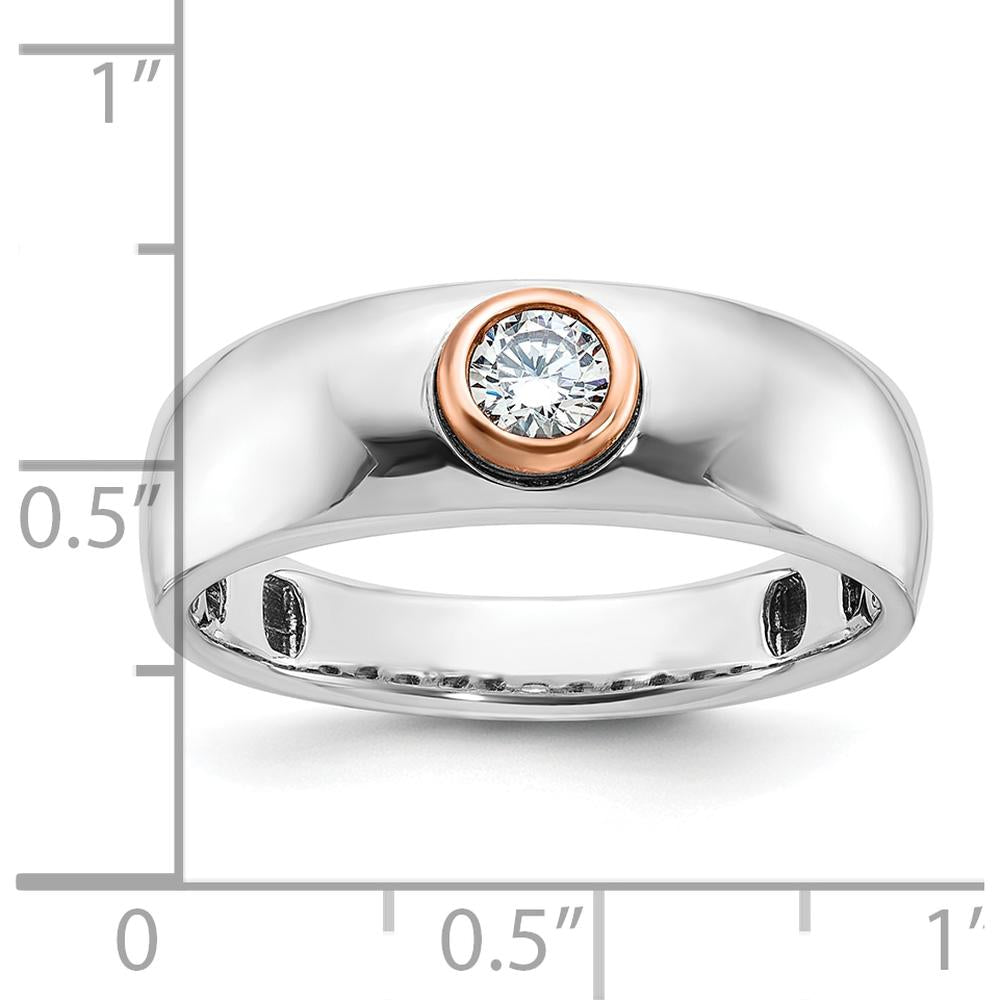 14K Two-Tone White/Rose Gold Men's Diamond Ring - 0.25 Carats Round Faceted Diamond by IBGoodman
