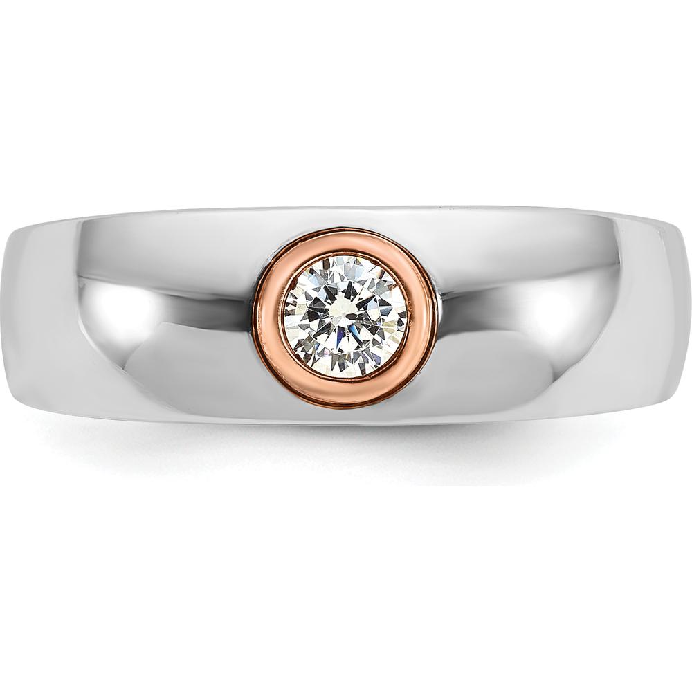 14K Two-Tone White/Rose Gold Men's Diamond Ring - 0.25 Carats Round Faceted Diamond by IBGoodman