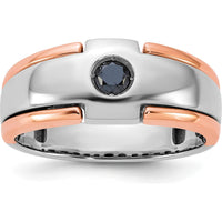 14K Two-Tone White/Rose Gold Men's Ring with Black Diamond Center Stone by IBGoodman