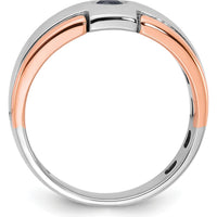14K Two-Tone White/Rose Gold Men's Ring with Black Diamond Center Stone by IBGoodman