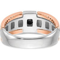 14K Two-Tone White/Rose Gold Men's Ring with Black Diamond Center Stone by IBGoodman