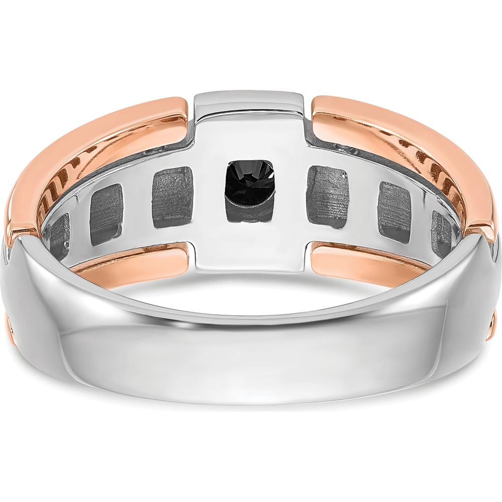 14K Two-Tone White/Rose Gold Men's Ring with Black Diamond Center Stone by IBGoodman