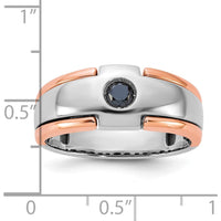 14K Two-Tone White/Rose Gold Men's Ring with Black Diamond Center Stone by IBGoodman