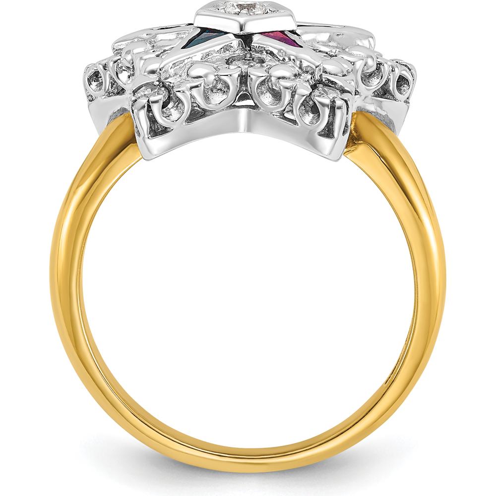14K Two-Tone Women's Polished and Beaded Eastern Star Masonic Ring with Diamond Accent by IBGoodman