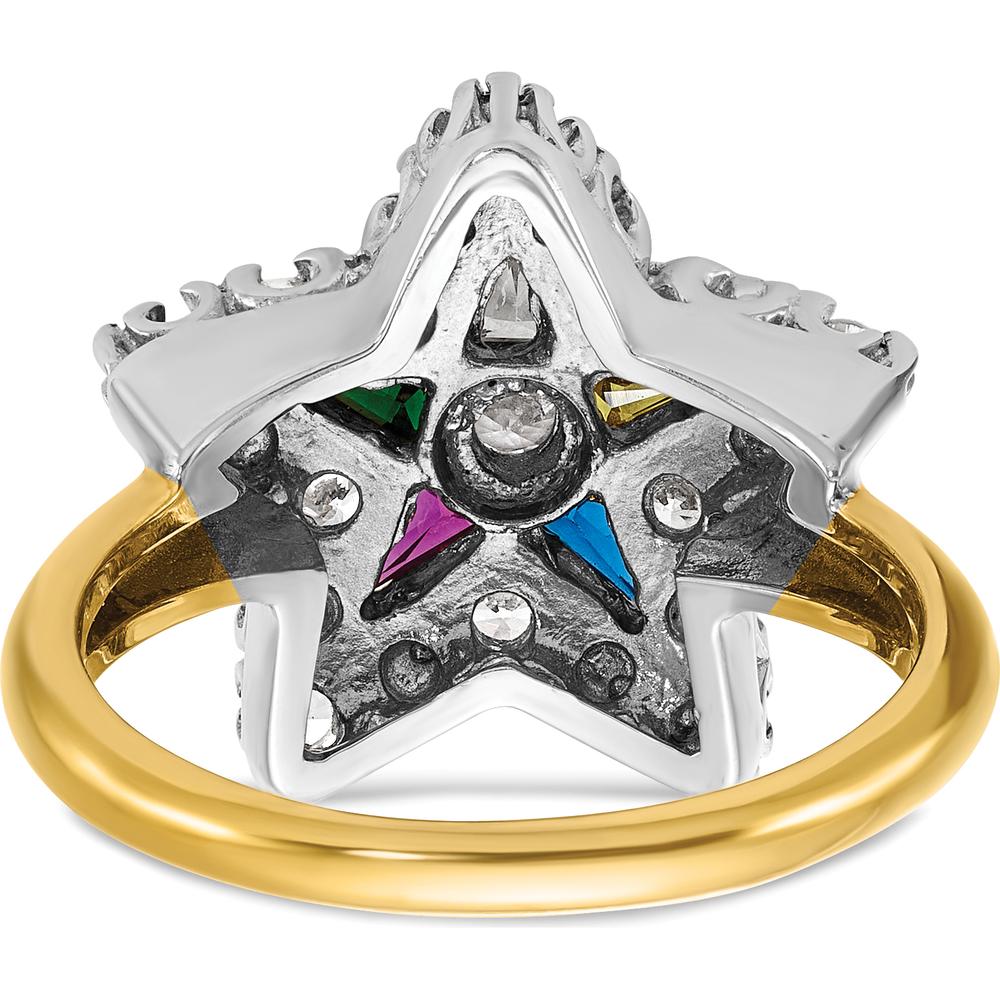 14K Two-Tone Women's Polished and Beaded Eastern Star Masonic Ring with Diamond Accent by IBGoodman