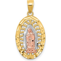 14K Two-Tone Yellow and Rose Gold Diamond-Cut Our Lady of Guadalupe Oval Charm - 26.25mm Length by Oro Pregiato