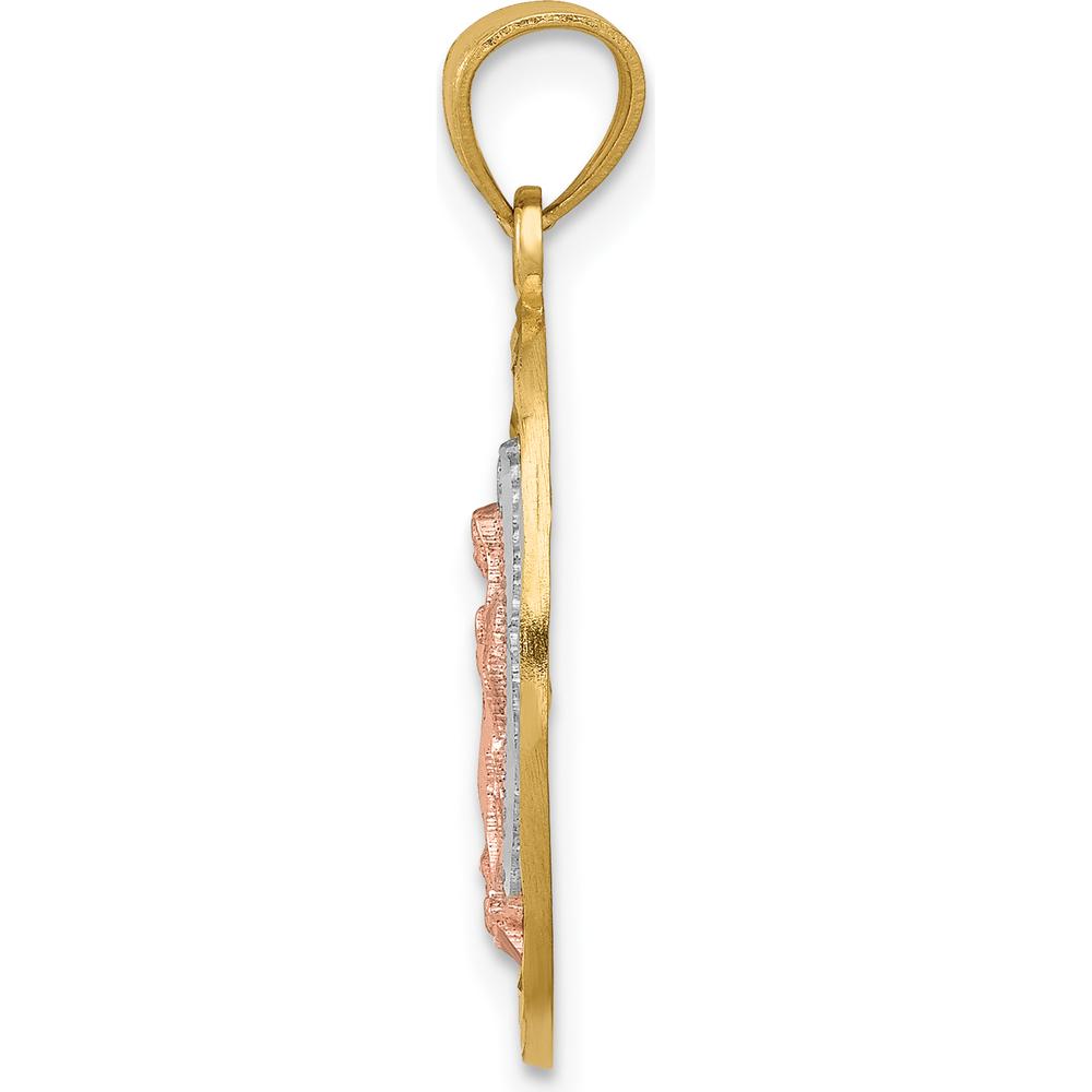 14K Two-Tone Yellow and Rose Gold Diamond-Cut Our Lady of Guadalupe Oval Charm - 26.25mm Length by Oro Pregiato