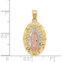 14K Two-Tone Yellow and Rose Gold Diamond-Cut Our Lady of Guadalupe Oval Charm - 26.25mm Length by Oro Pregiato