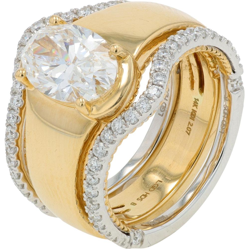 14K Two-Tone Yellow & White Gold 2.50 Carat Lab Grown Oval Diamond Bridal Set with Pavé Accents