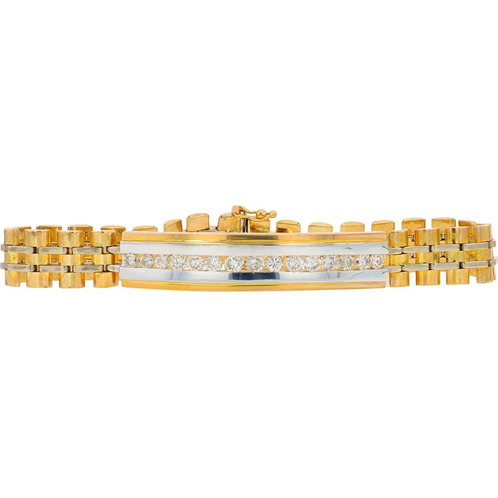 14K Two-Tone Yellow & White Gold 8.25" Men's Bracelet with 2.00 Carat Prong - Set Diamonds
