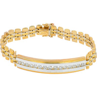 14K Two-Tone Yellow & White Gold 8.25" Men's Bracelet with 2.00 Carat Prong - Set Diamonds