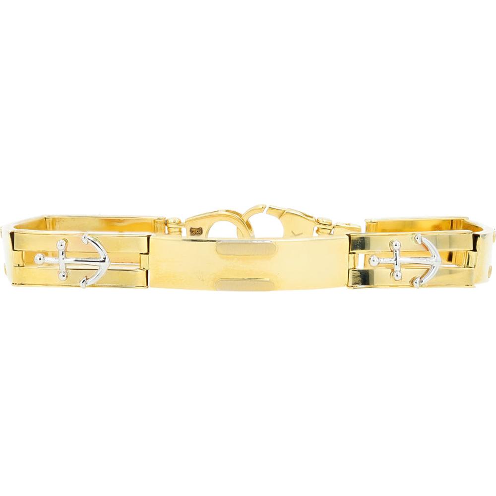 14K Two-Tone Yellow and White Gold Anchor Motif Bracelet - 13.25g