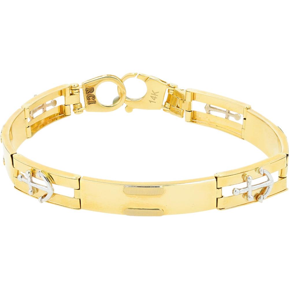 14K Two-Tone Yellow and White Gold Anchor Motif Bracelet - 13.25g