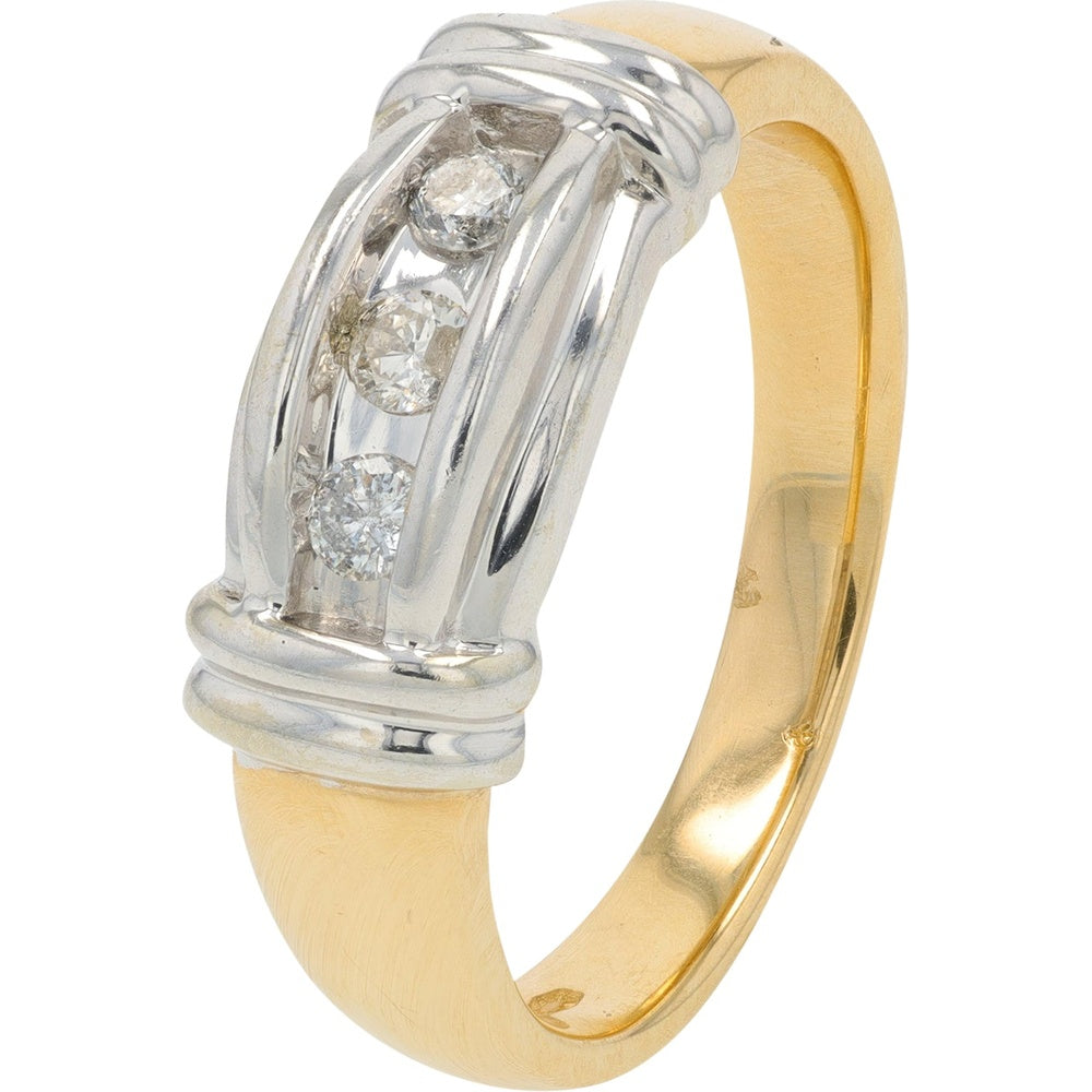 14K Two-Tone Yellow and White Gold Diamond Band Ring with Channel Set Round Diamonds - 0.25 Carat Total Diamond Weight
