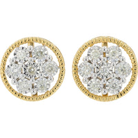 14K Two-Tone Yellow & White Gold Diamond Cluster Stud Earrings - 0.35 Carat Total Diamond Weight