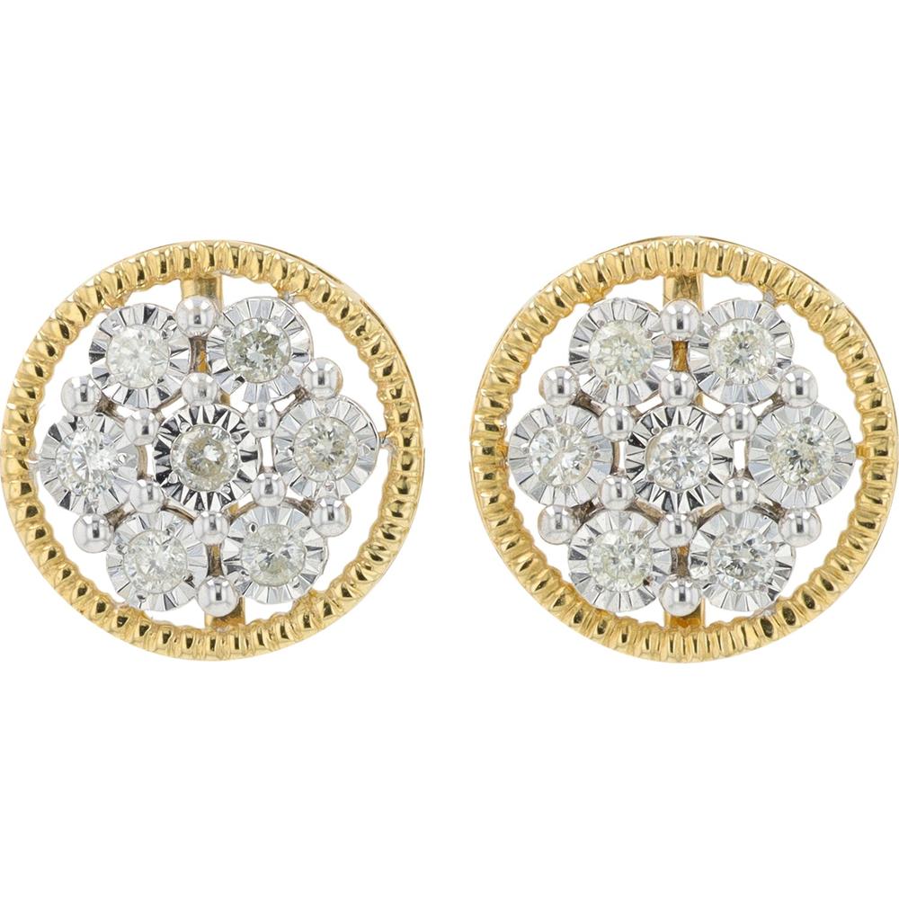 14K Two-Tone Yellow & White Gold Diamond Cluster Stud Earrings - 0.35 Carat Total Diamond Weight