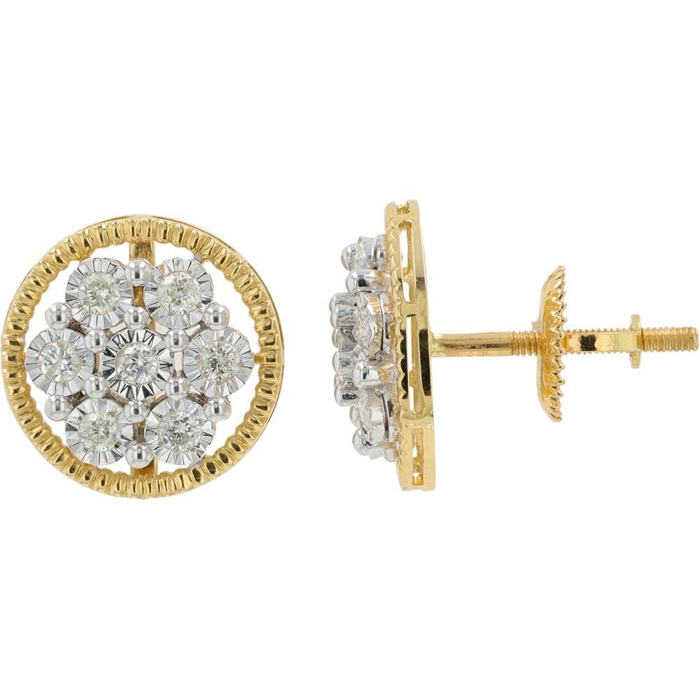 14K Two-Tone Yellow & White Gold Diamond Cluster Stud Earrings - 0.35 Carat Total Diamond Weight