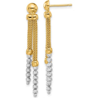 14K Two-Tone Yellow and White Gold Diamond-Cut Beaded Dangle Post Earrings - 19mm by 0