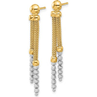 14K Two-Tone Yellow and White Gold Diamond-Cut Beaded Dangle Post Earrings - 19mm by 0