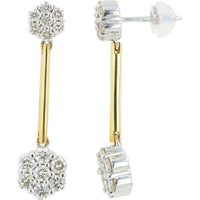 14K Two-Tone Yellow and White Gold Drop Earrings with 1.25 Carat Total Diamond Weight Floral Clusters