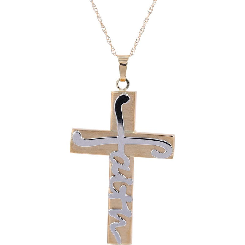 14K Two-Tone Yellow and White Gold 'Faith' Cross Pendant with 18-Inch Chain