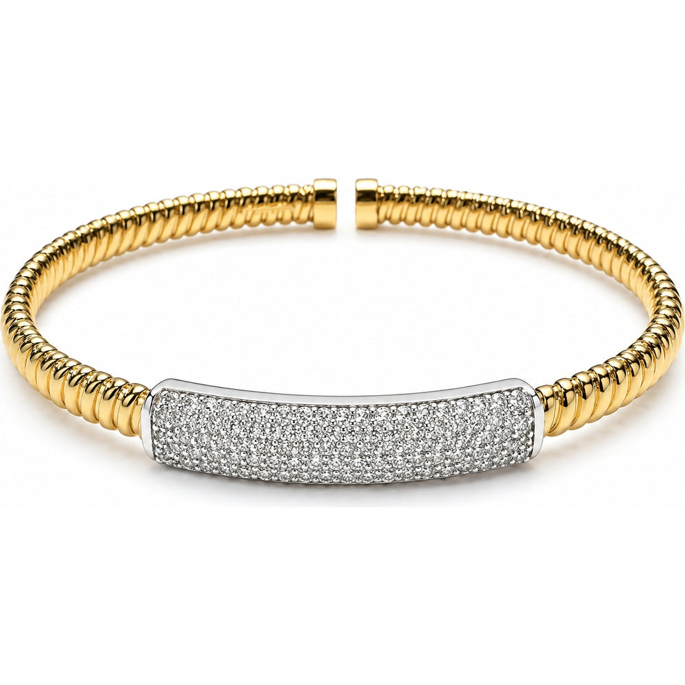 14K Two-Tone Yellow and White Gold Flexible Bangle with Pavé Set Round Diamonds - 1.51 Carat Total Diamond Weight by Auriventus