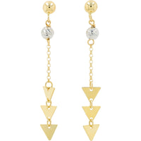 14K Two-Tone Yellow and White Gold Geometric Drop Earrings with Textured Bead and Triangular Dangles