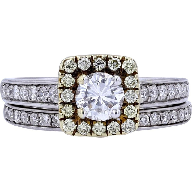 14K Two-Tone Yellow & White Gold Halo Engagement Ring with 0.49 Carat ...