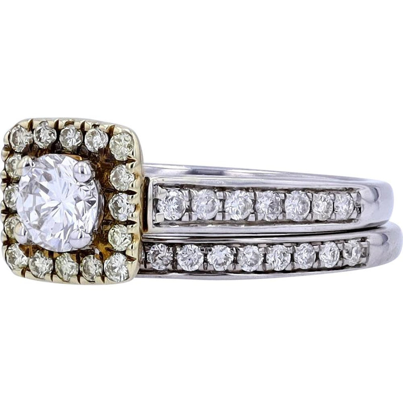 14K Two-Tone Yellow & White Gold Halo Engagement Ring with 0.49 Carat ...