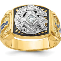 14K Two-Tone Yellow and White Gold Masonic Ring with Diamond Accent by IBGoodman