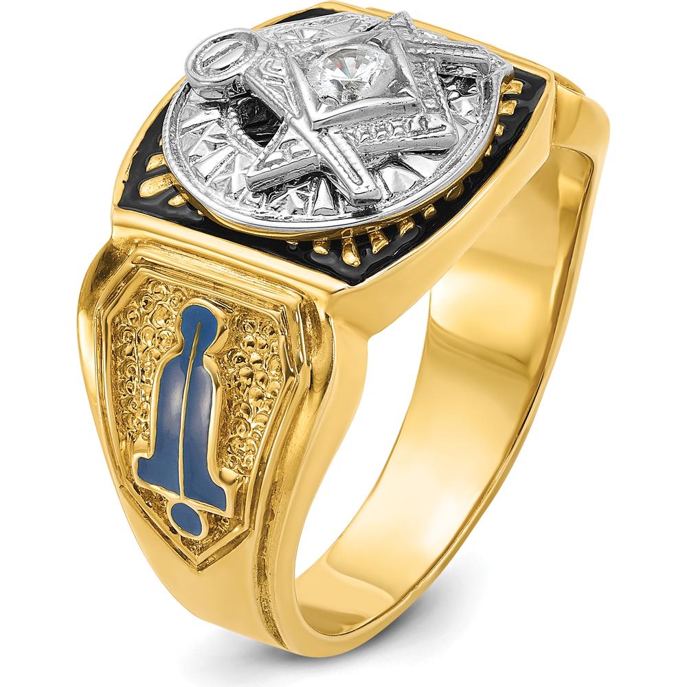 14K Two-Tone Yellow and White Gold Masonic Ring with Diamond Accent by IBGoodman