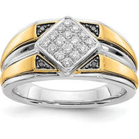 14K Two-Tone Yellow and White Gold Men's Band Ring with Round Black and White Diamonds - 0.02 Carat Total Diamond Weight by 0