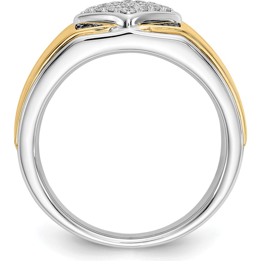 14K Two-Tone Yellow and White Gold Men's Band Ring with Round Black and White Diamonds - 0.02 Carat Total Diamond Weight by 0